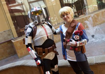 A Kotobuikya cosplayer from Star Wars The Bad Batch poses with another cosplayer.