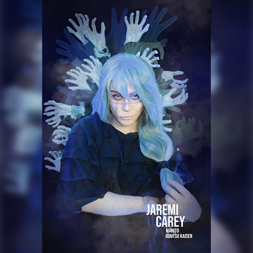 Cosplay photograph of Jaremi Carrey dressed as Mahito from Jujutsu Kaisen
