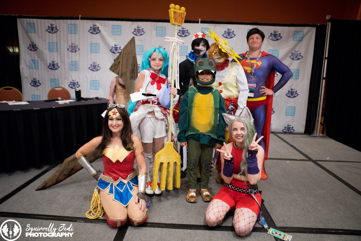winners of the childrens' cosplay contest line up to receive their awards